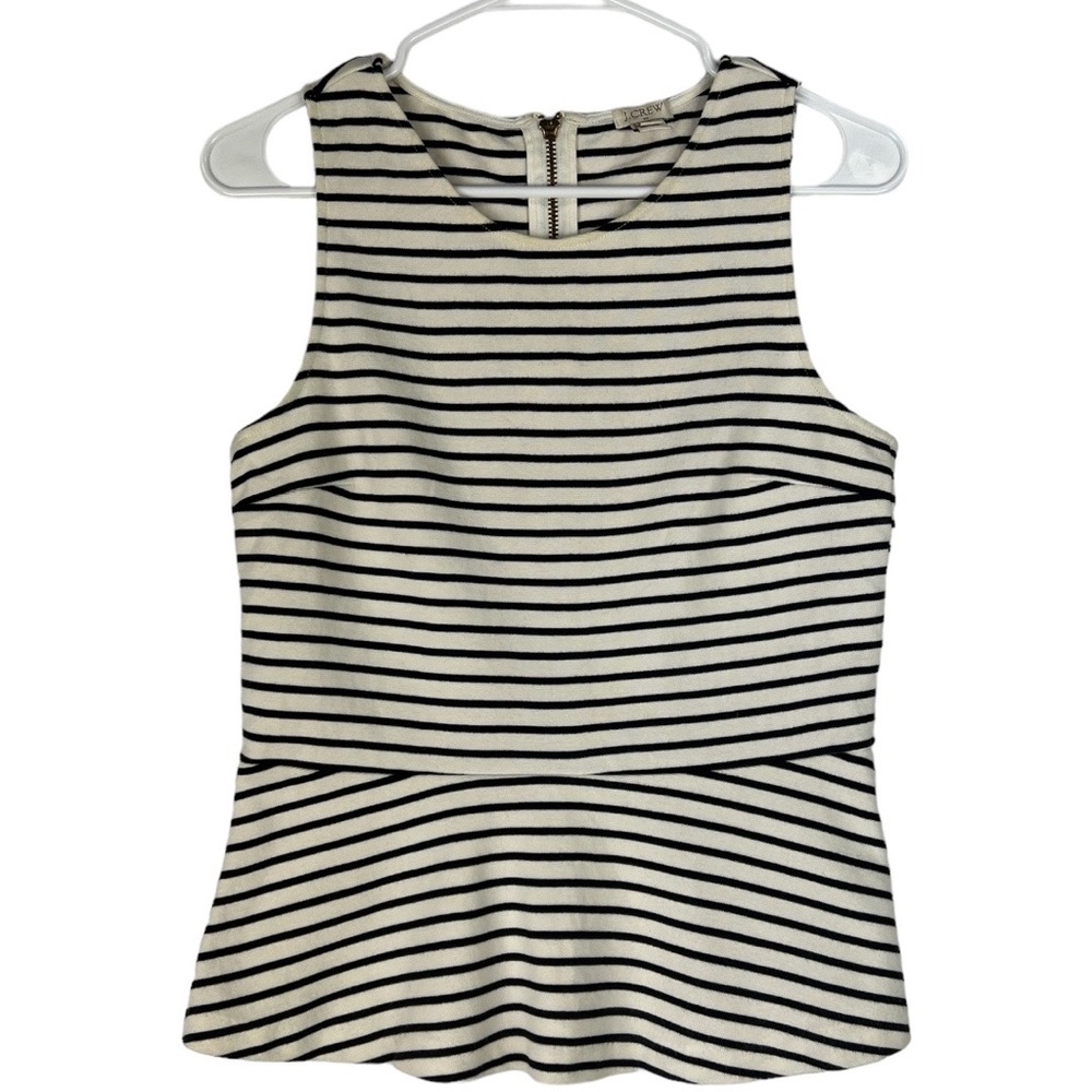 J. Crew Factory Ponte Knit Black Cream Striped Sleeveless Peplum 100% Cotton